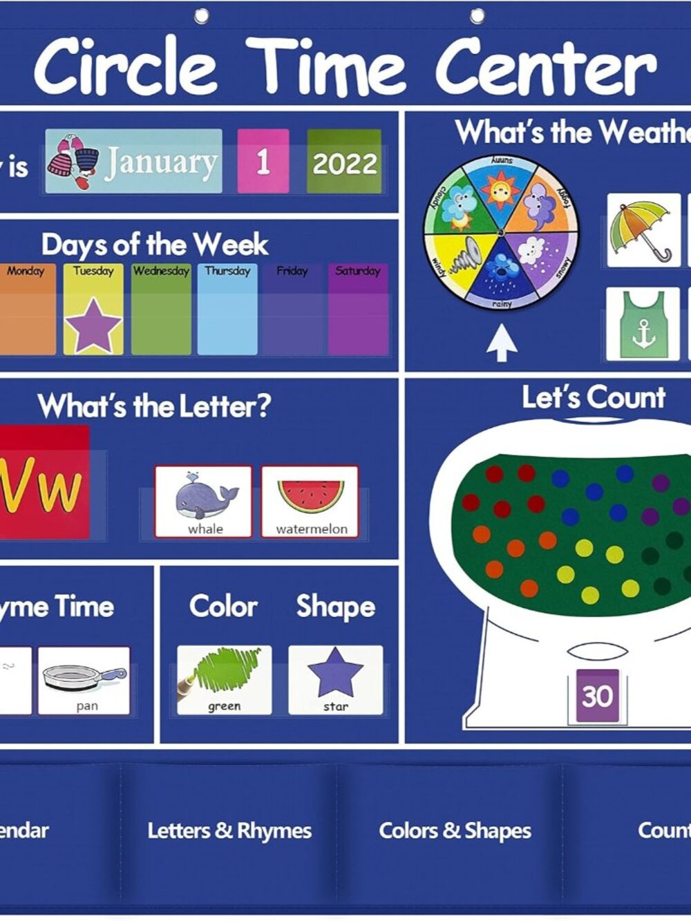 Circle Time Learning Center Pocket Chart, Heavy-Duty Kids Calendar for Classroom